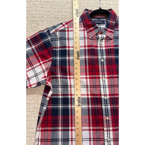 Roundtree & Yorke Men’s XL Red Plaid Short Sleeve Button Up Shirt Cotton - Picture 3 of 7
